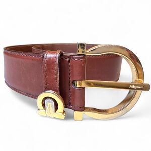 Salvatore Ferragamo Brown Leather Belt with Gold Buckle
